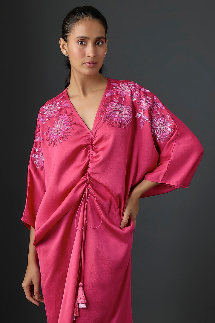 Fuchsia Satin Vacation Dress by Namrata Joshipura at Pernia's Pop Up Shop