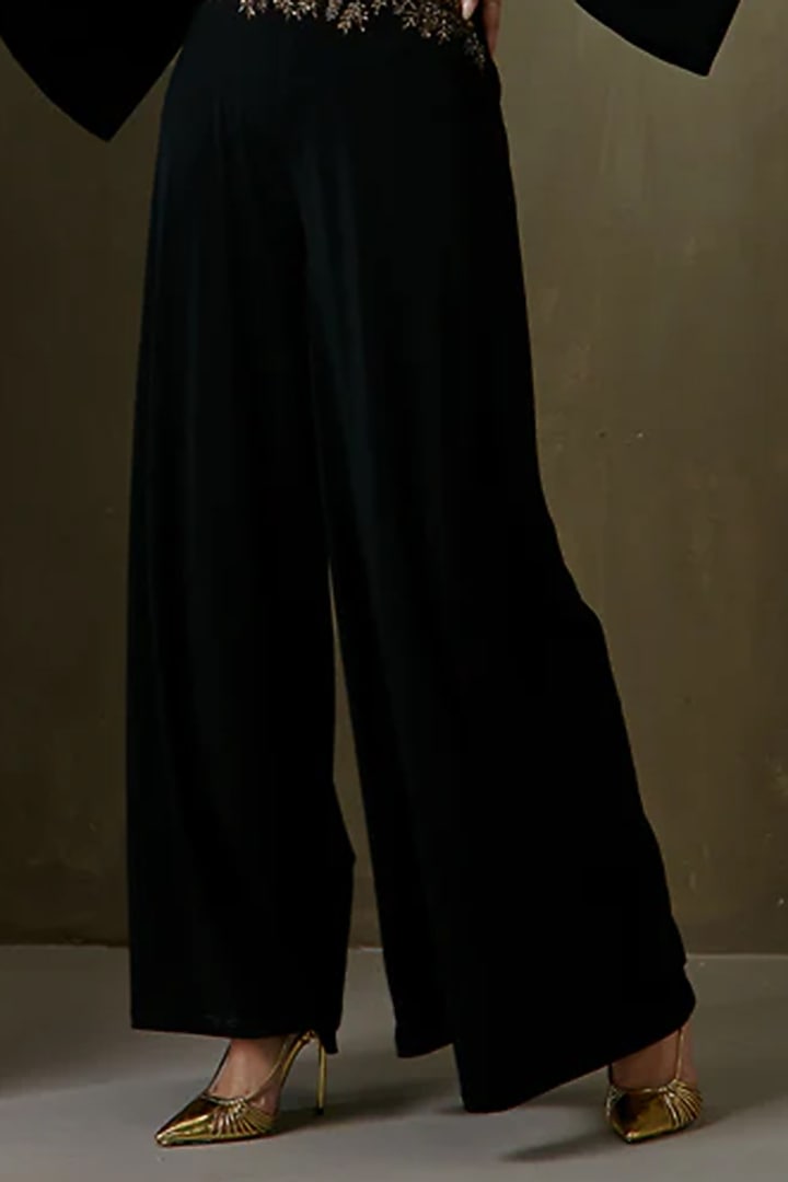 Black Jersey Hand Embellished Wide-Legged Jumpsuit by Namrata Joshipura at Pernia's Pop Up Shop