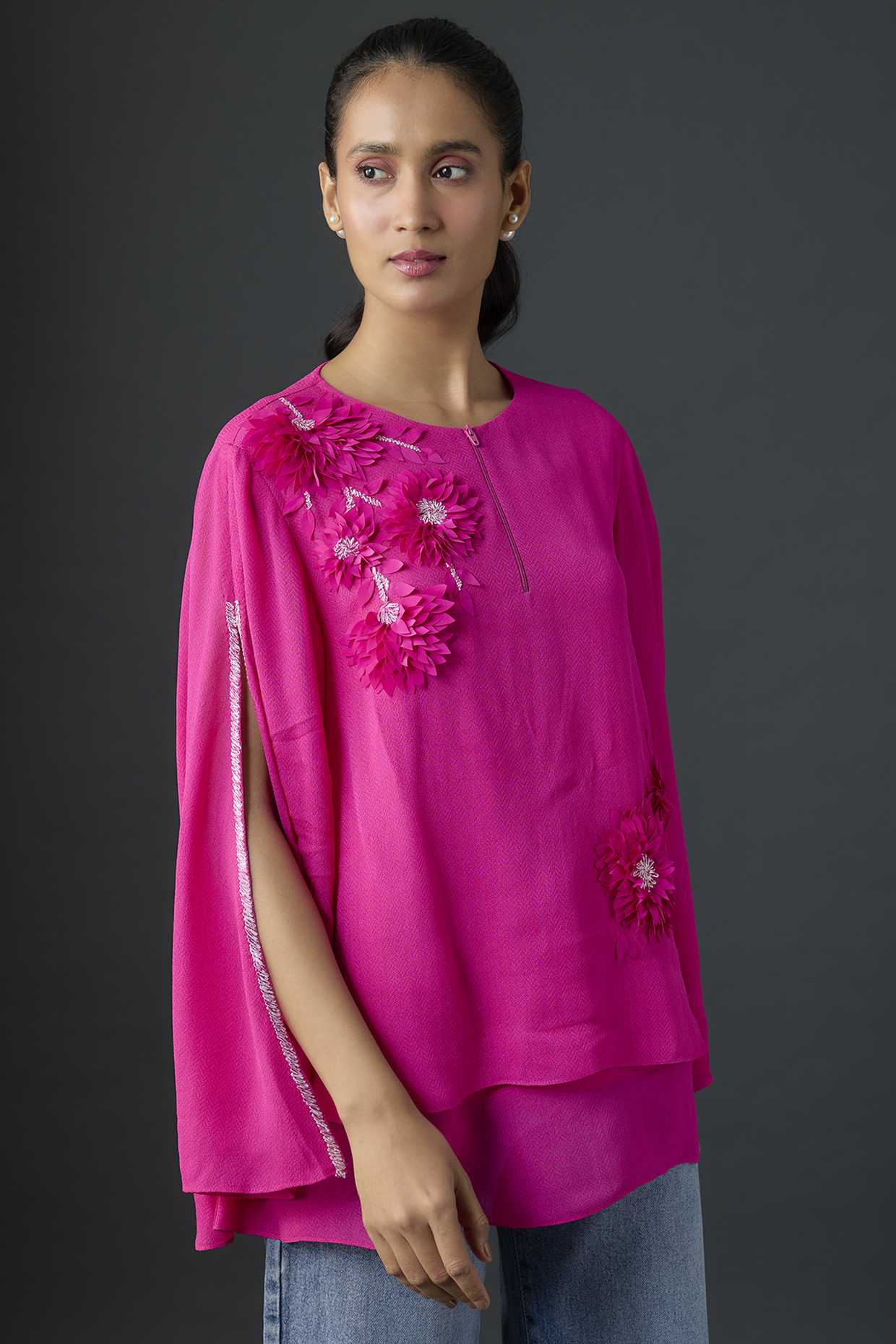 Fuchsia Satin Layered Top by Namrata Joshipura at Pernia's Pop Up Shop