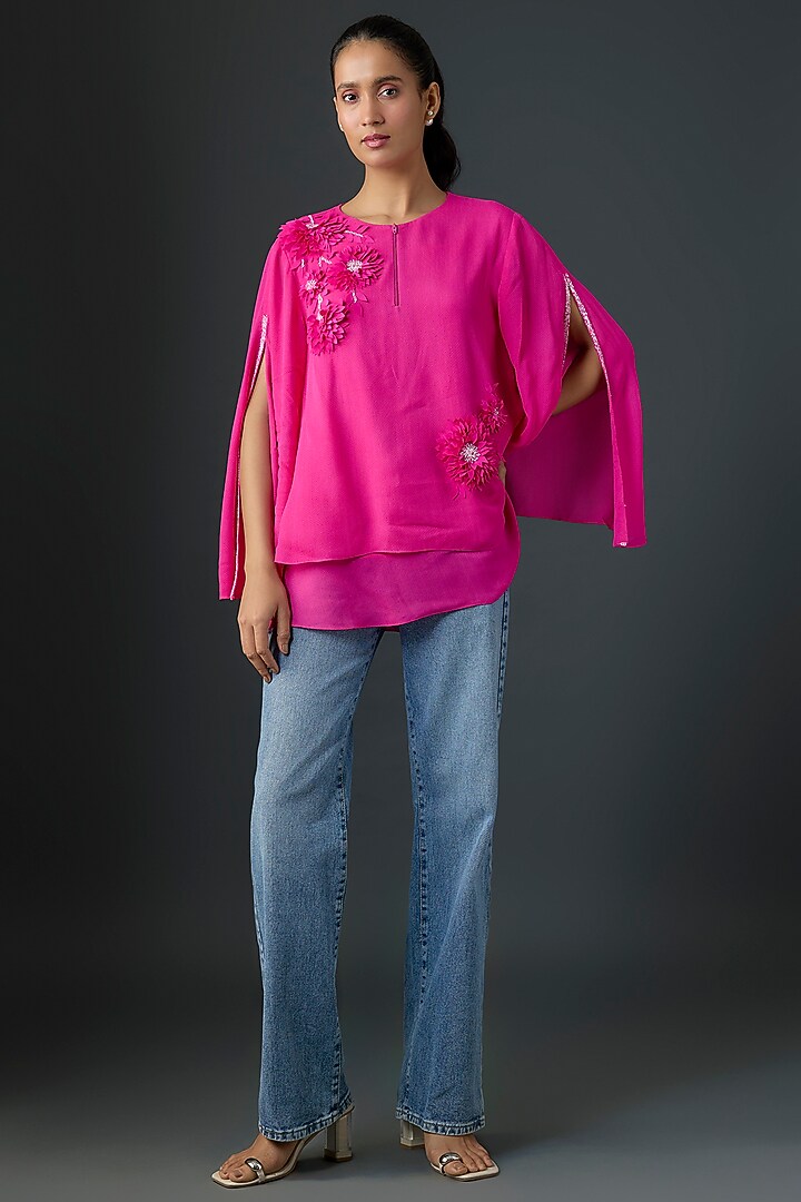 Fuchsia Satin Layered Top by Namrata Joshipura at Pernia's Pop Up Shop