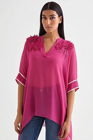 Fuchsia Georgette Handkerchief Tunic by Namrata Joshipura