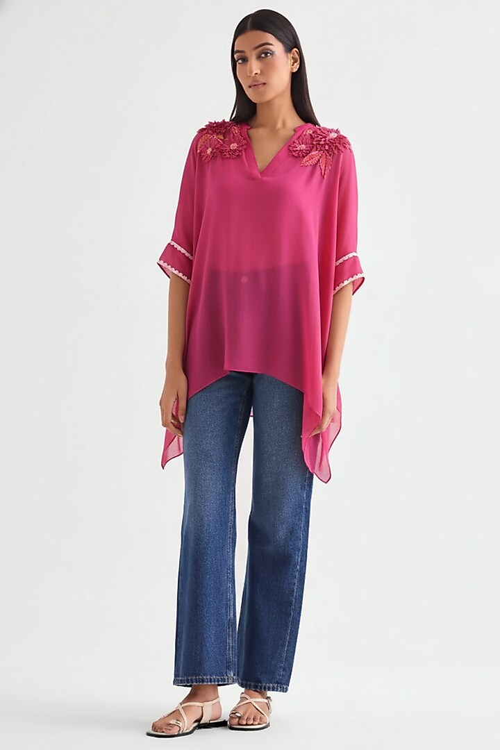 Fuchsia Georgette Handkerchief Tunic by Namrata Joshipura at Pernia's Pop Up Shop