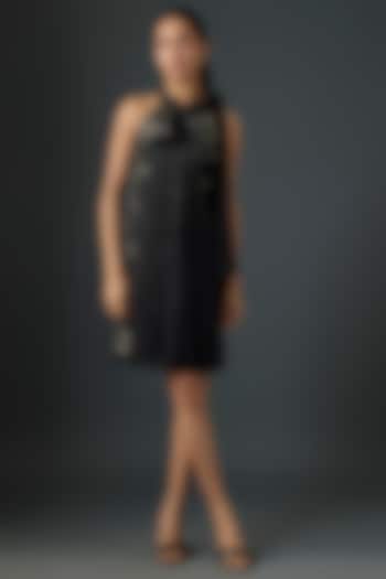 Black & Gold Georgette Cocktail Dress by Namrata Joshipura at Pernia's Pop Up Shop