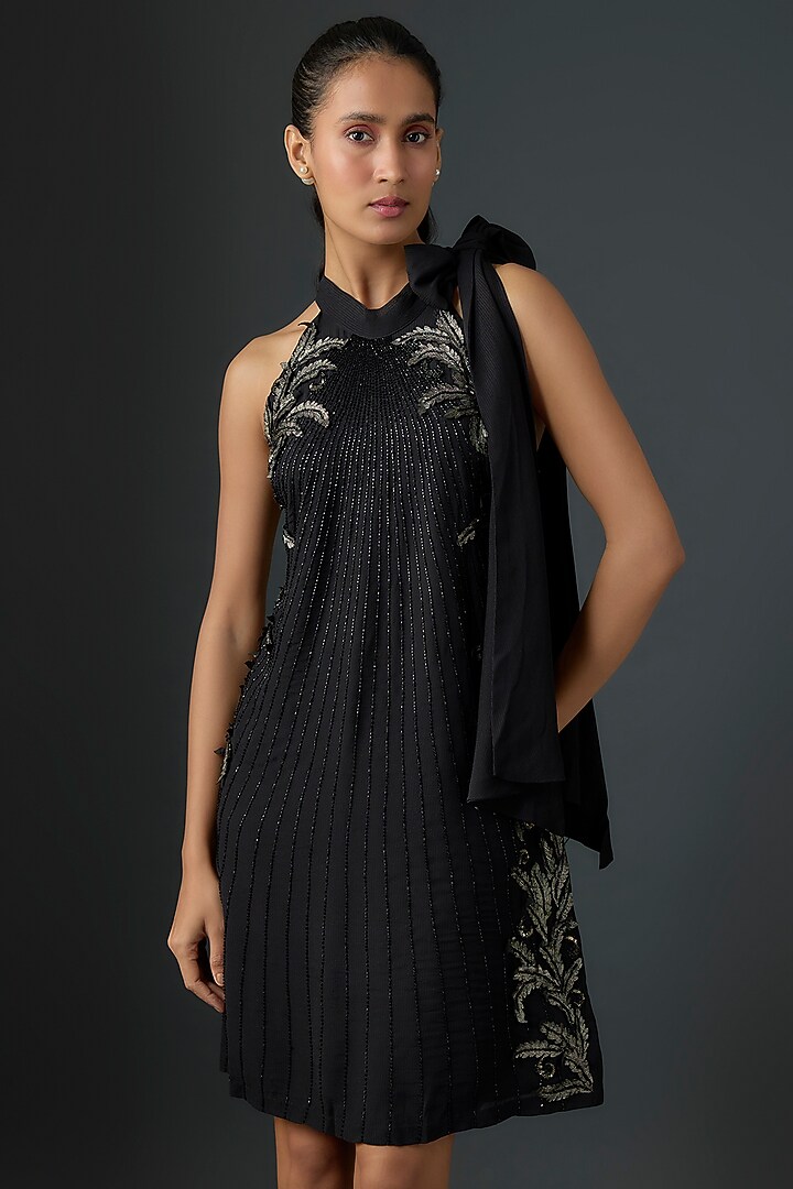 Black & Gold Georgette Cocktail Dress by Namrata Joshipura at Pernia's Pop Up Shop