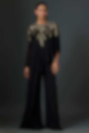 Black & Gold Georgette Jumpsuit by Namrata Joshipura at Pernia's Pop Up Shop