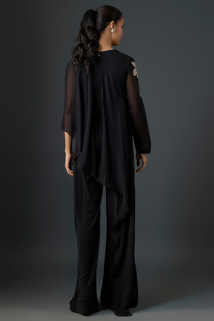 Black & Gold Georgette Jumpsuit by Namrata Joshipura at Pernia's Pop Up Shop