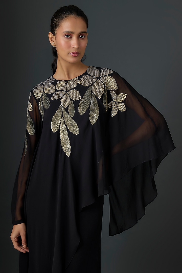 Black & Gold Georgette Jumpsuit by Namrata Joshipura at Pernia's Pop Up Shop