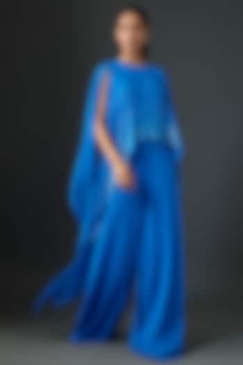 Blue Georgette Jumpsuit by Namrata Joshipura at Pernia's Pop Up Shop