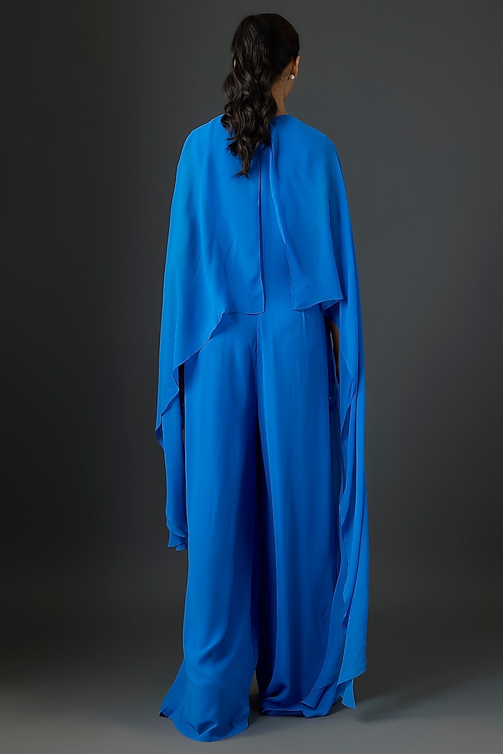 Blue Georgette Jumpsuit by Namrata Joshipura at Pernia's Pop Up Shop