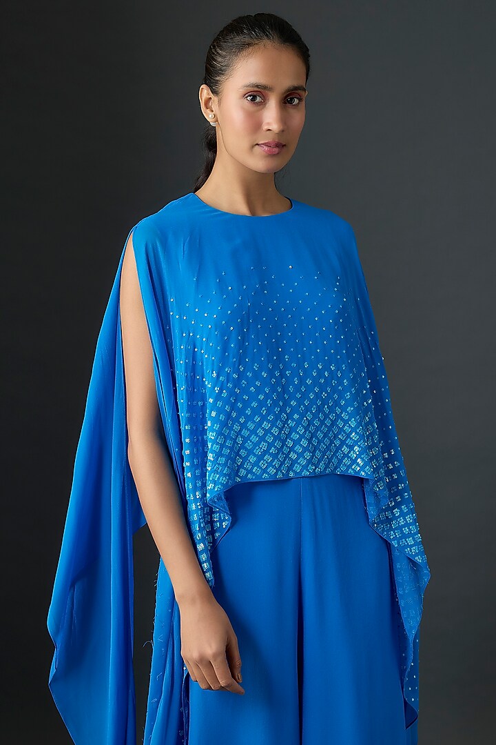 Blue Georgette Jumpsuit by Namrata Joshipura at Pernia's Pop Up Shop