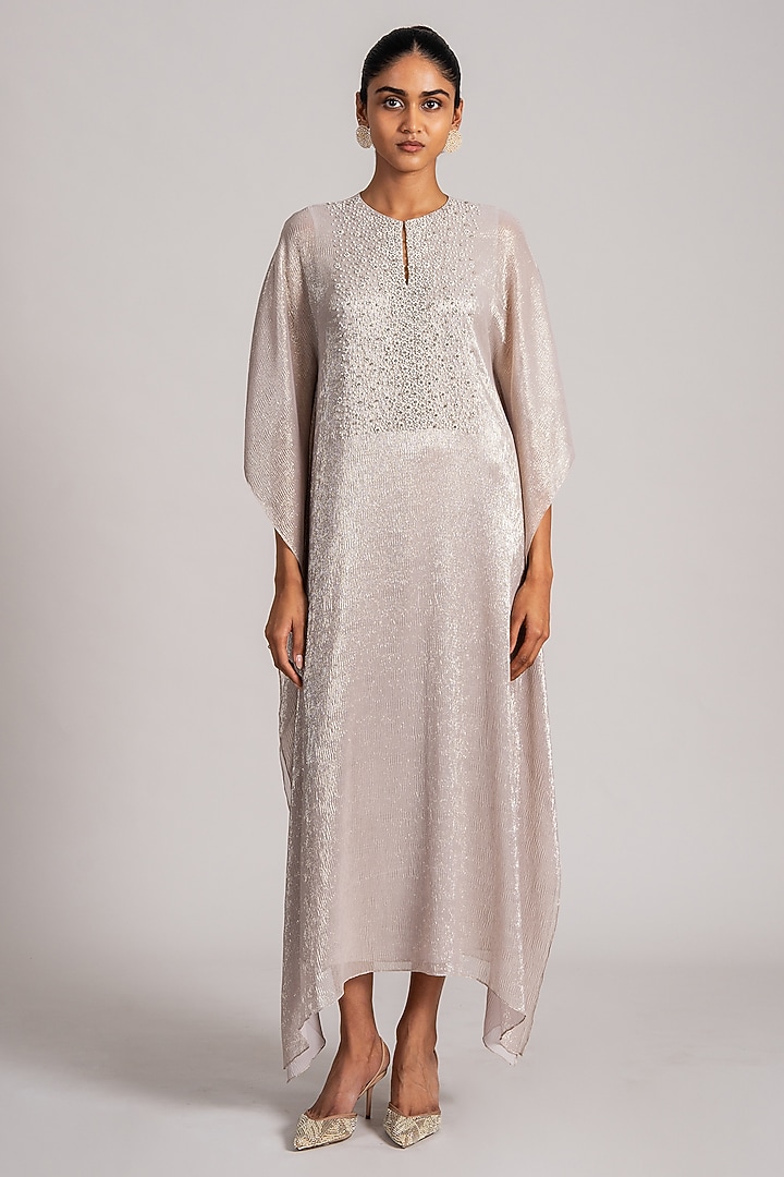 Ivory & Gold Shimmer Chiffon Kaftan by Namrata Joshipura at Pernia's Pop Up Shop