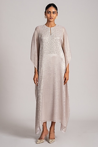 Ivory & Gold Shimmer Chiffon Kaftan by Namrata Joshipura