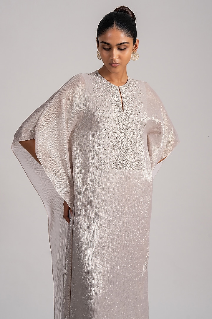 Ivory & Gold Shimmer Chiffon Kaftan by Namrata Joshipura at Pernia's Pop Up Shop