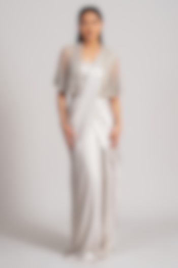 Ivory Shimmer Crepe Draped Reception Saree Set by Namrata Joshipura at Pernia's Pop Up Shop