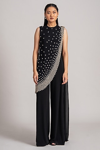 Black Jersey Draped Jumpsuit by Namrata Joshipura