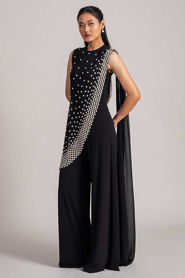 Black Jersey Draped Jumpsuit by Namrata Joshipura at Pernia's Pop Up Shop