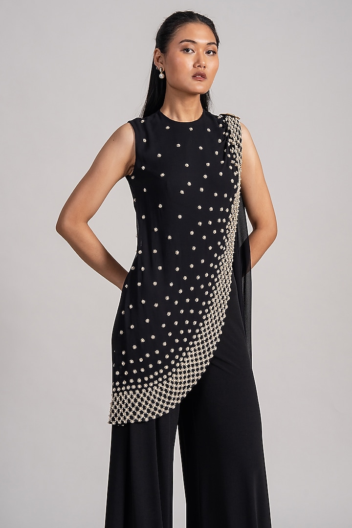 Black Jersey Draped Jumpsuit by Namrata Joshipura at Pernia's Pop Up Shop