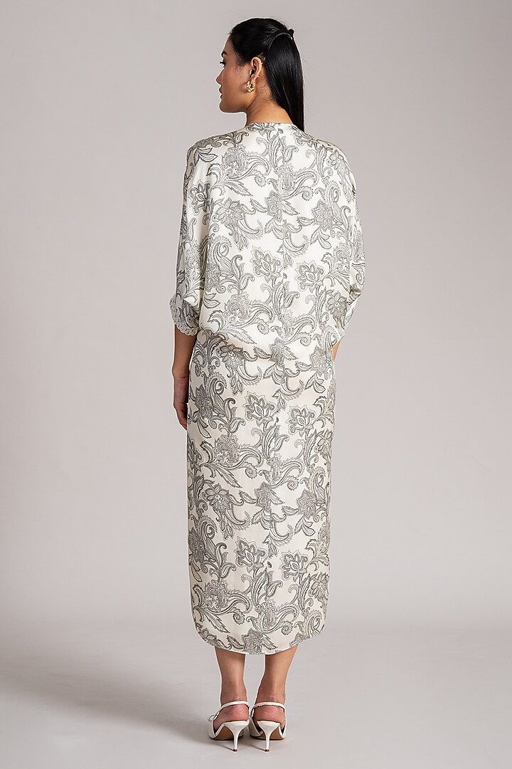 Ivory Cupro Satin Printed Midi Cocktail Dress by Namrata Joshipura at Pernia's Pop Up Shop