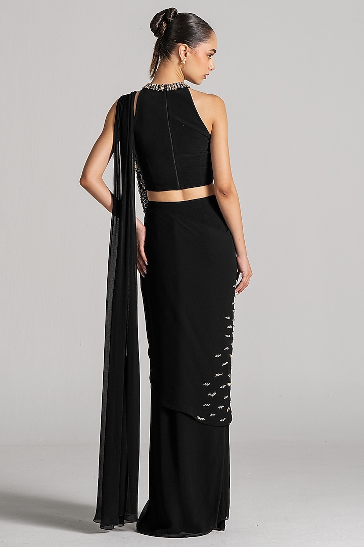 Black Jersey Draped Wedding Saree Set by Namrata Joshipura at Pernia's Pop Up Shop