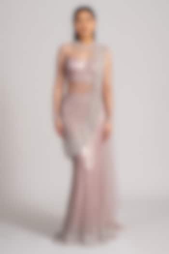 Mauve Shimmer Net Embellished Mermaid Draped Reception Saree Set by Namrata Joshipura at Pernia's Pop Up Shop