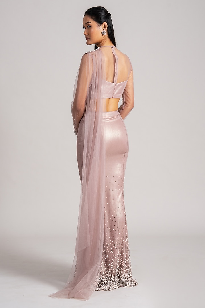 Mauve Shimmer Net Embellished Mermaid Draped Reception Saree Set by Namrata Joshipura at Pernia's Pop Up Shop
