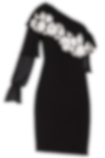 Black Embroidered One Shoulder Dress by Namrata Joshipura