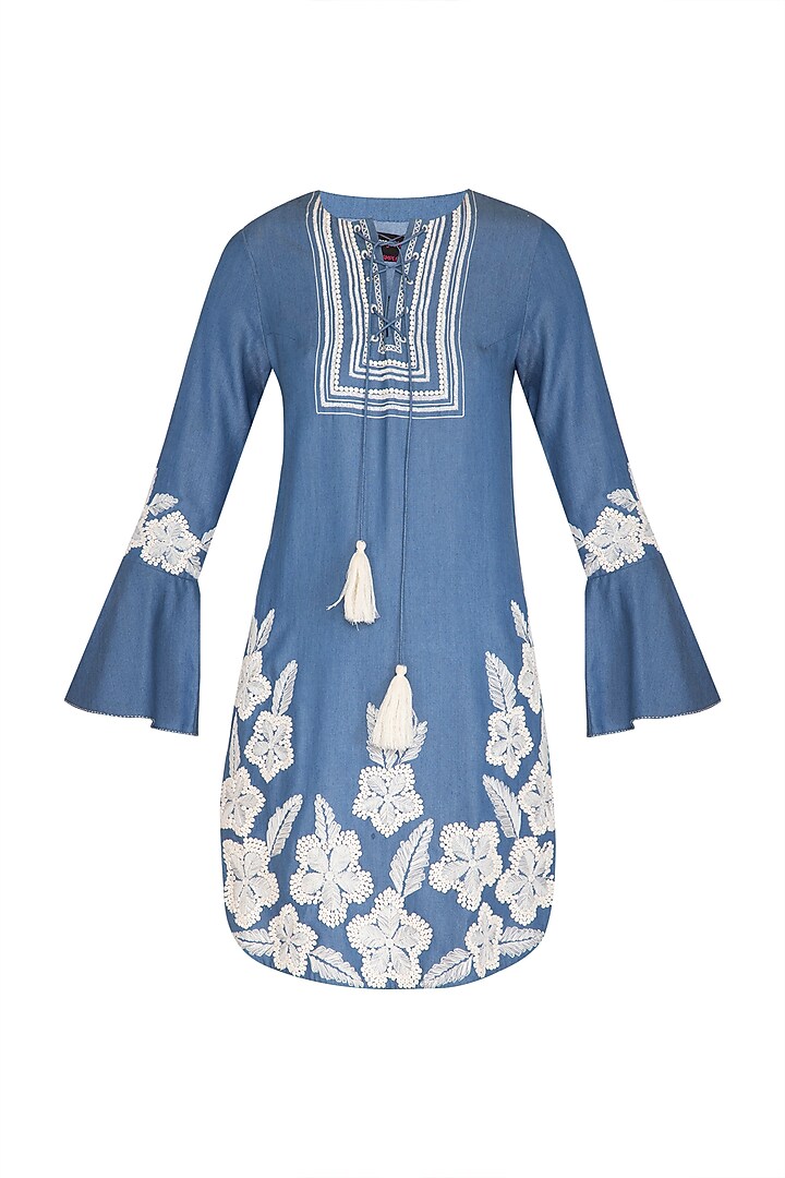 Blue Embroidered Denim Dress by Namrata Joshipura