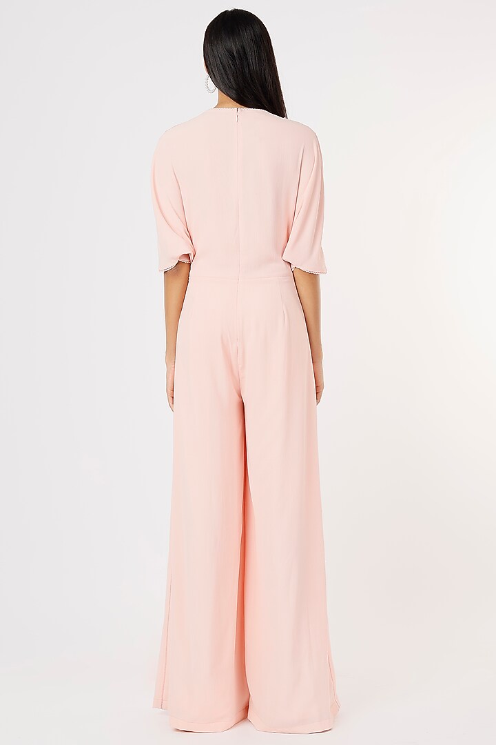 Blush Pink Hand Embroidered Overlapped Jumpsuit by Namrata Joshipura at Pernia's Pop Up Shop