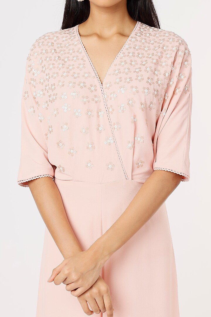 Blush Pink Hand Embroidered Overlapped Jumpsuit by Namrata Joshipura at Pernia's Pop Up Shop