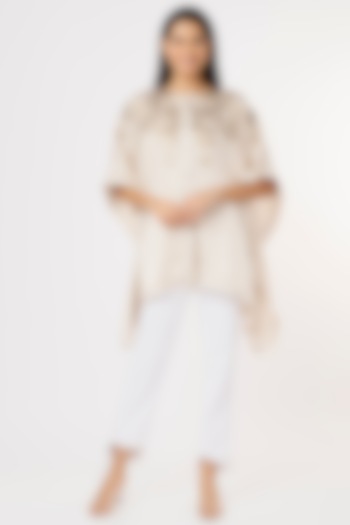 Beige Hand Embroidered Kaftan Top by Namrata Joshipura at Pernia's Pop Up Shop