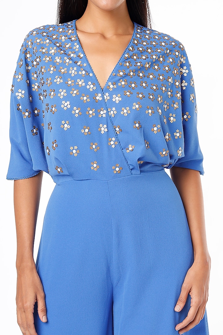 Blue Hand Embellished Jumpsuit by Namrata Joshipura at Pernia's Pop Up Shop