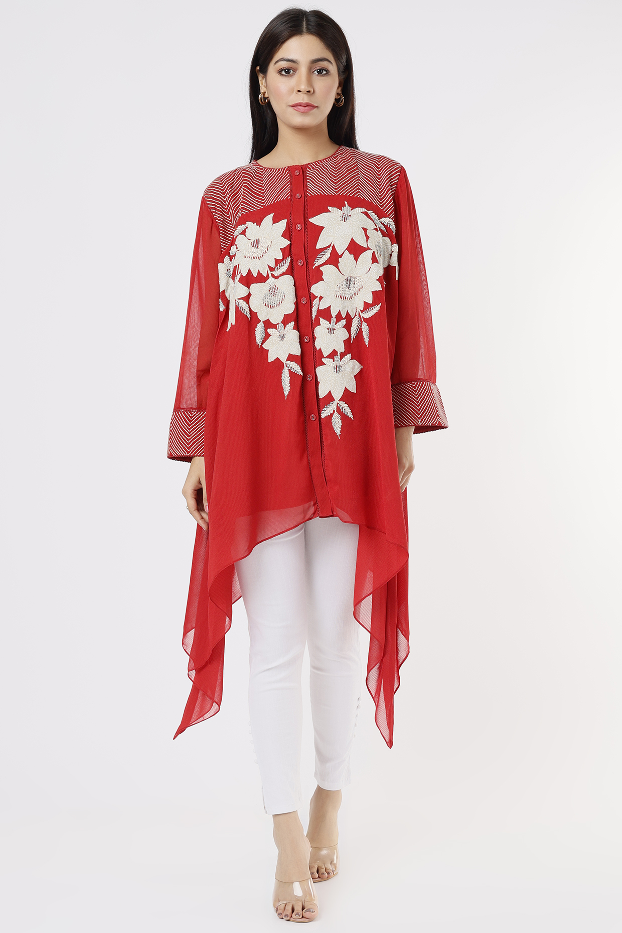 Red Embellished Tunic by Namrata Joshipura