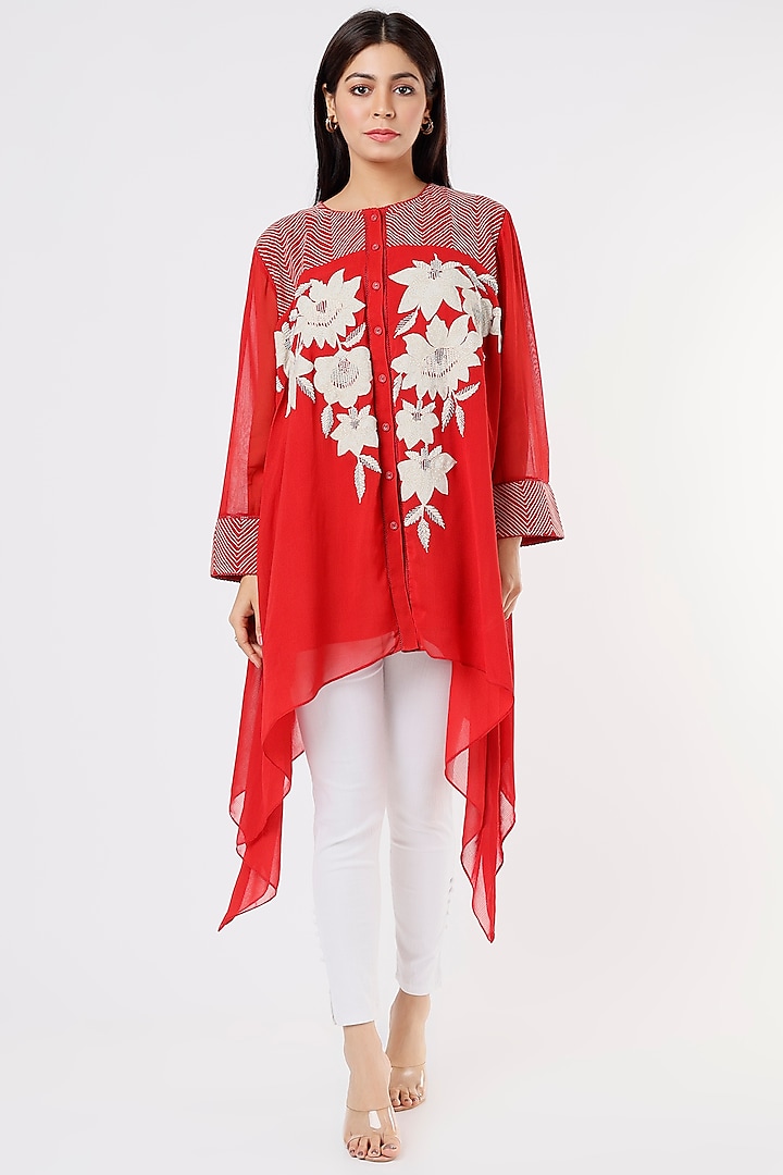 Red Embellished Tunic by Namrata Joshipura