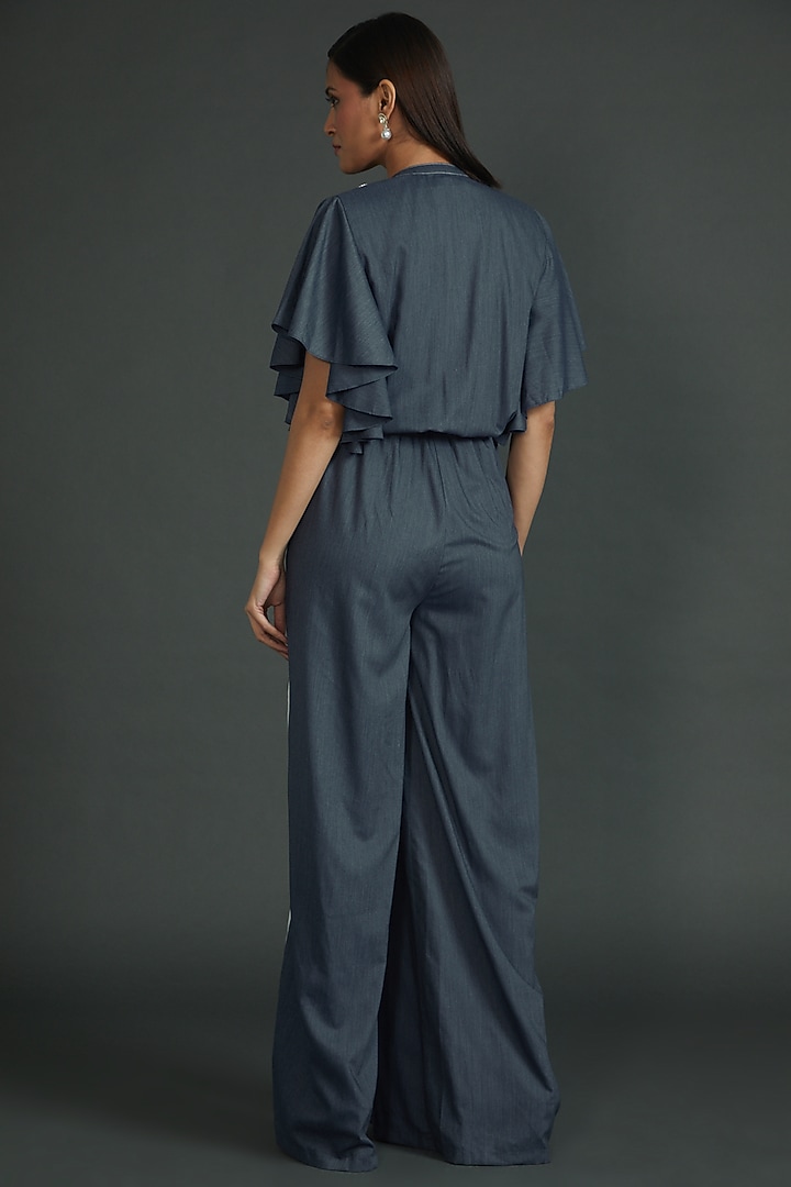 Blue Denim Embroidered Jumpsuit by Namrata Joshipura at Pernia's Pop Up Shop