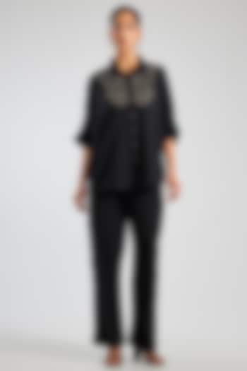 Navy Blue Textured Crepe Co-Ord Set by Namrata Joshipura at Pernia's Pop Up Shop