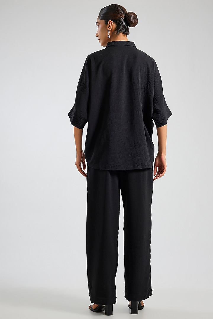 Navy Blue Textured Crepe Co-Ord Set by Namrata Joshipura at Pernia's Pop Up Shop