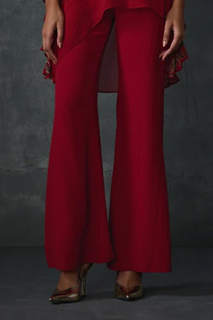 Cherry Red Georgette Print & Hand Embellished Tunic by Namrata Joshipura at Pernia's Pop Up Shop