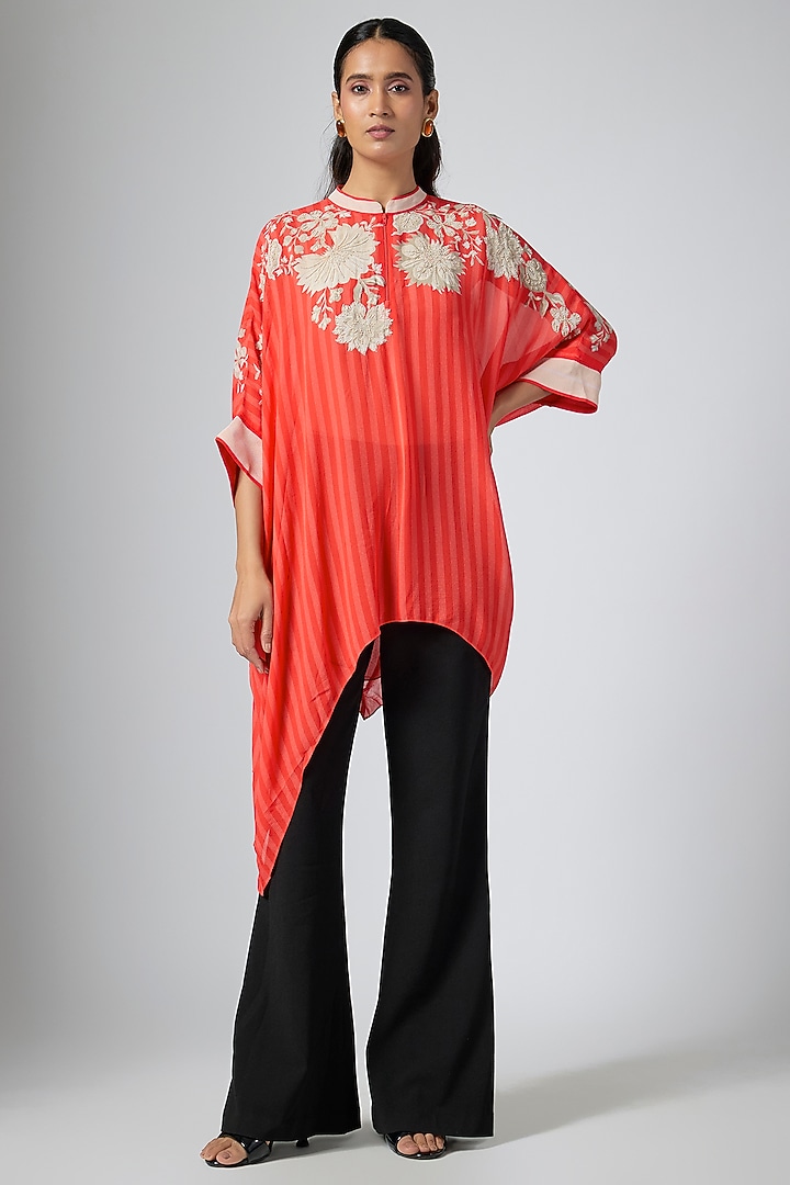 Red Georgette Tunic by Namrata Joshipura at Pernia's Pop Up Shop