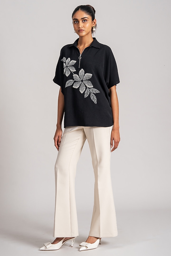 Black Twill Georgette Top by Namrata Joshipura at Pernia's Pop Up Shop