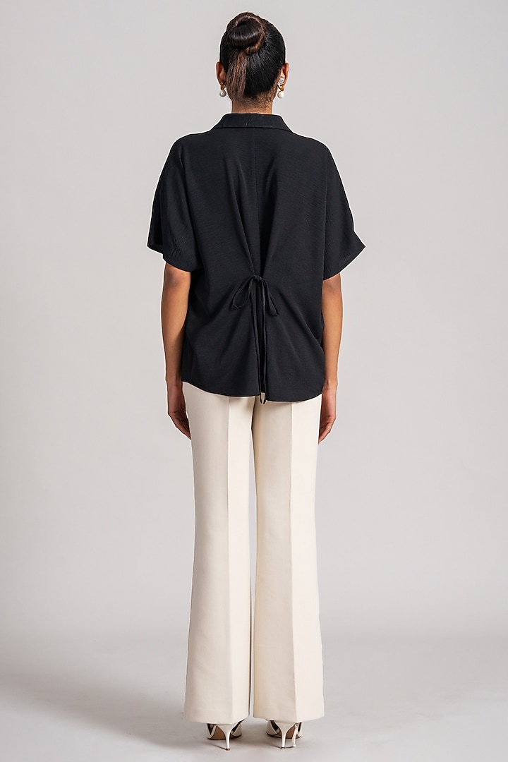 Black Twill Georgette Top by Namrata Joshipura at Pernia's Pop Up Shop