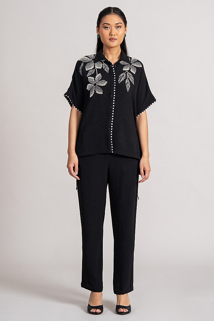 Black Twill Georgette Co-Ord Set by Namrata Joshipura at Pernia's Pop Up Shop
