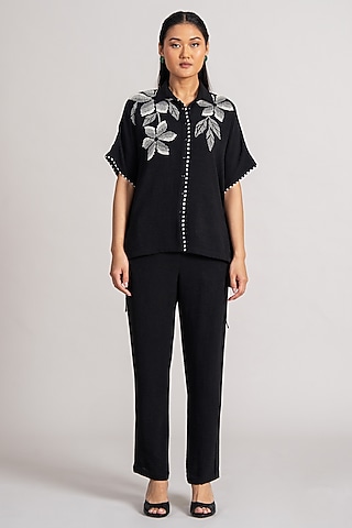 Black Twill Georgette Co-Ord Set by Namrata Joshipura