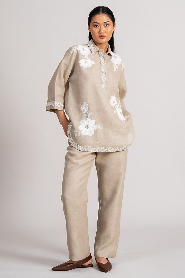 Sand-Colored Linen Co-Ord Set by Namrata Joshipura at Pernia's Pop Up Shop