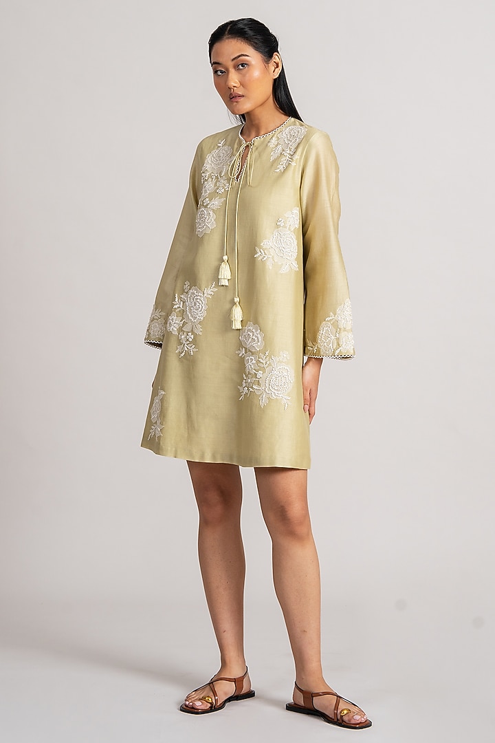 Mint Green Chanderi Silk Mini Cocktail Dress by Namrata Joshipura at Pernia's Pop Up Shop