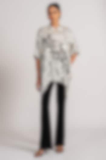 Ivory Cupro Satin Printed Tunic With Slip by Namrata Joshipura at Pernia's Pop Up Shop