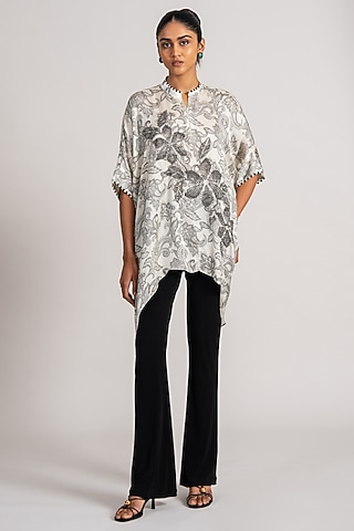 Ivory Cupro Satin Printed Tunic With Slip by Namrata Joshipura