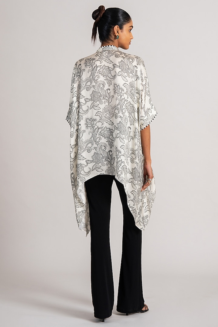 Ivory Cupro Satin Printed Tunic With Slip by Namrata Joshipura at Pernia's Pop Up Shop