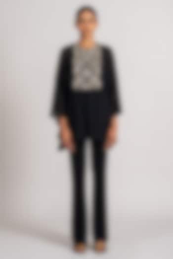 Black Georgette Frilled Tunic by Namrata Joshipura at Pernia's Pop Up Shop