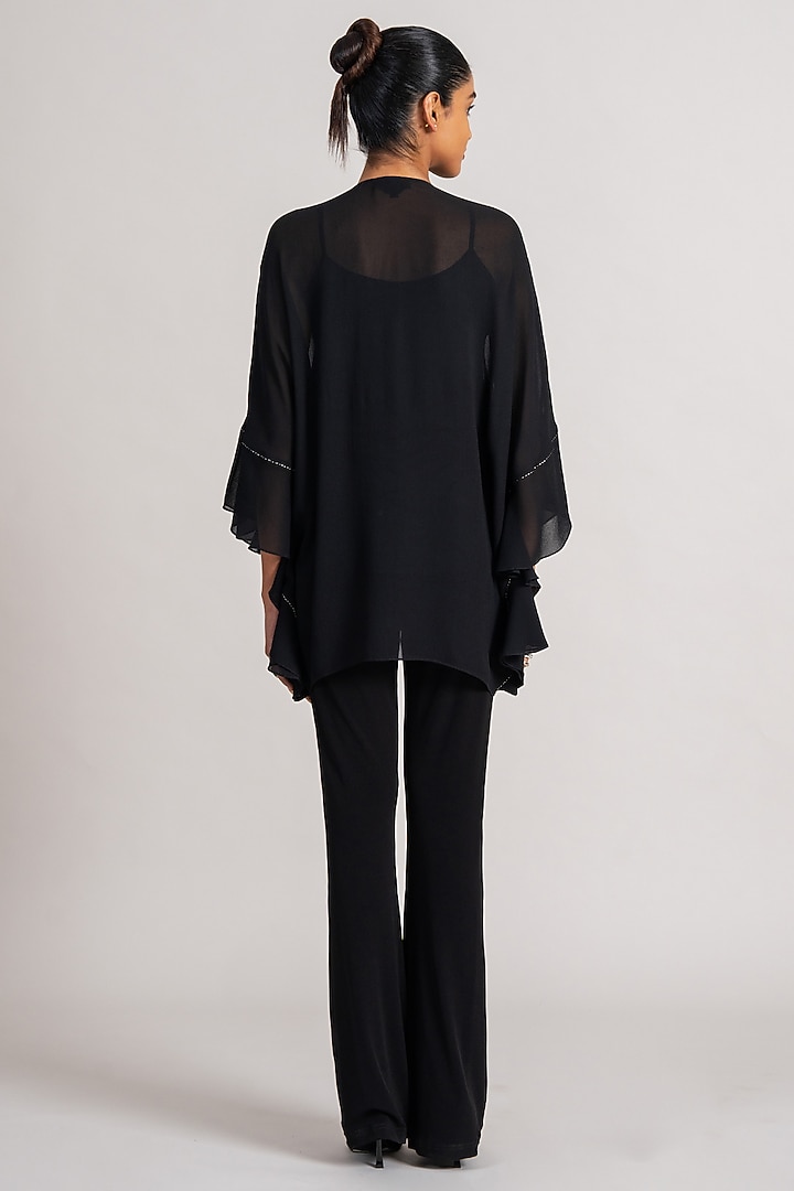 Black Georgette Frilled Tunic by Namrata Joshipura at Pernia's Pop Up Shop
