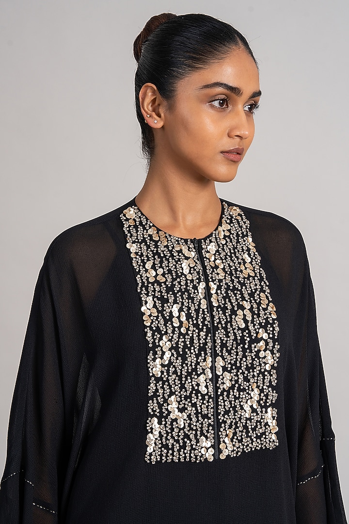 Black Georgette Frilled Tunic by Namrata Joshipura at Pernia's Pop Up Shop
